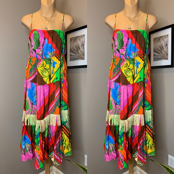 Anthropologie Farm Rio Palila Fringed Midi Dress - Picture 5 of 8